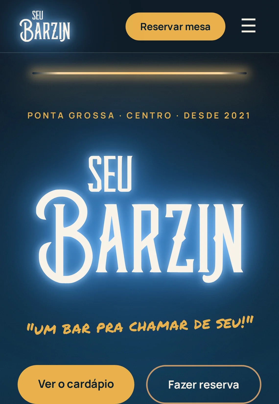 Site do Seu Barzin com acesso ao cardápio e reservas